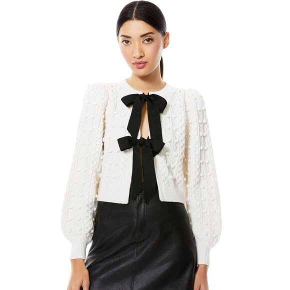 Alice + Olivia Kitty Puff Sleeve Ivory Cardigan Small